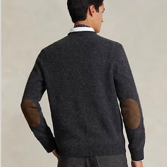 Ralph Lauren Suede-Patch Wool-Cashmere Cardigan - Picture 2 of 3